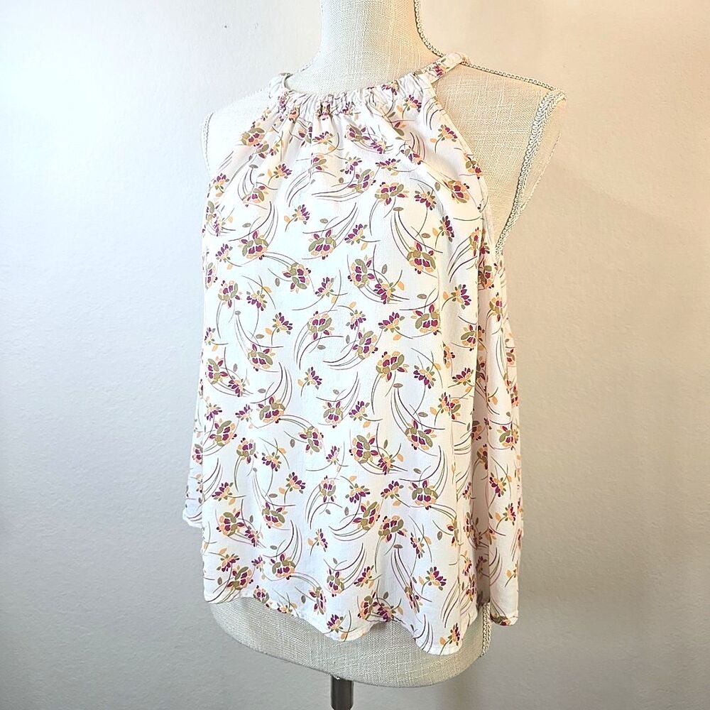 a.n.a White Floral Halter Style Tank Top Shirt Blouse Women's Size XXL Ties